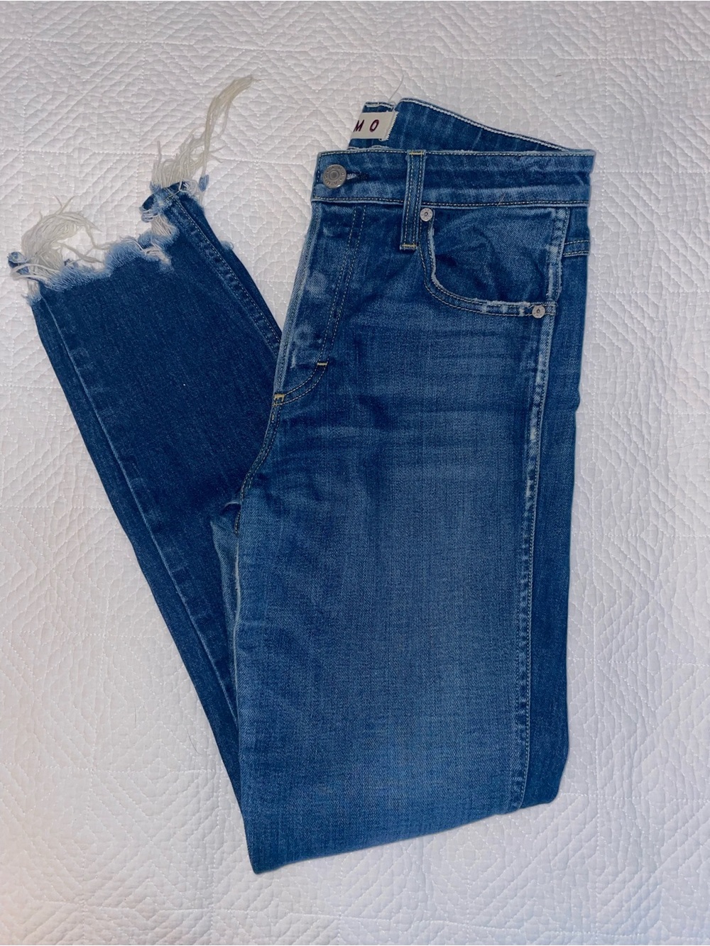 AMO Distressed Hem Dark Blue Jeans